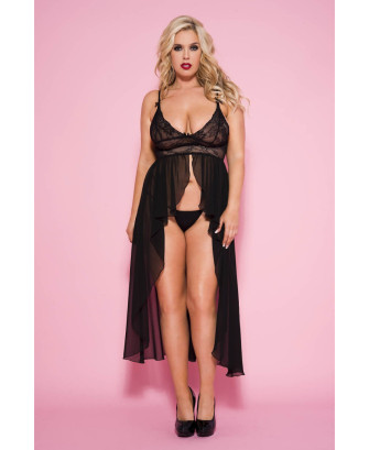 Nuisette longue noire transparente grande taille 